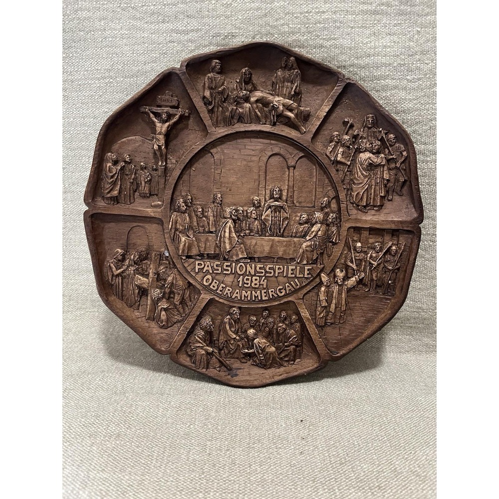 Vintage 1984 Oberammergau Passionsspiele Carved Wall Plaque Last Supper Germany